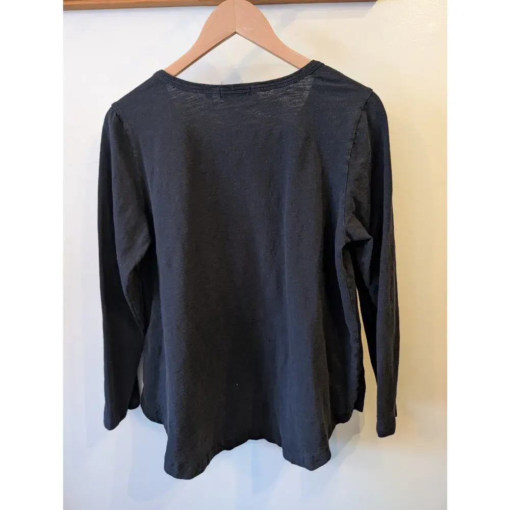 Habitat Black Cotton Long Sleeve Tee Relaxed Fit Seam Detail Minimalist Medium - Picture 7 of 7